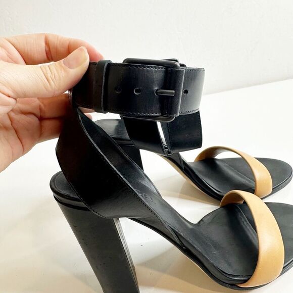 Vince Alexa Leather Ankle Strap Sandals Block Heel Black Nude Women's 7.5 EU 38 - Picture 7 of 9